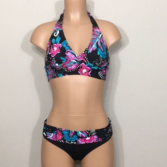 Anne Cole black floral bikini. XS. NWT - Picture 4 of 14